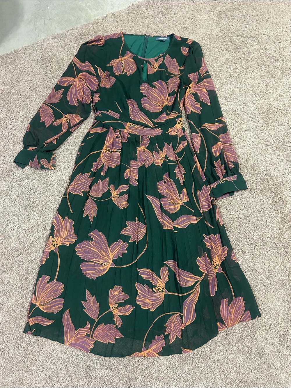 ModCloth Dark Green Midi Dress with Pink and Gold Floral Print